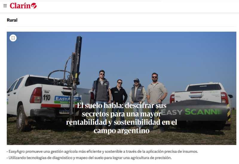 Clarín Rural destacó el trabajo de EasyAgro en diagnóstico de suelos y sostenibilidad agrícola